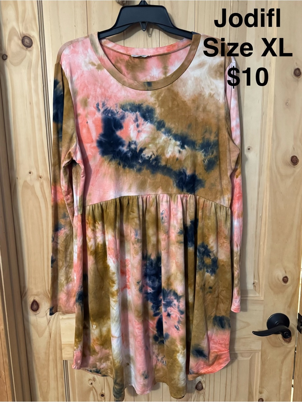 JODIFL Coral, Navy & Tan Tie-Dye Babydoll Tunic